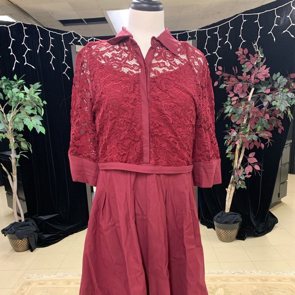 Red dress with lace overlay